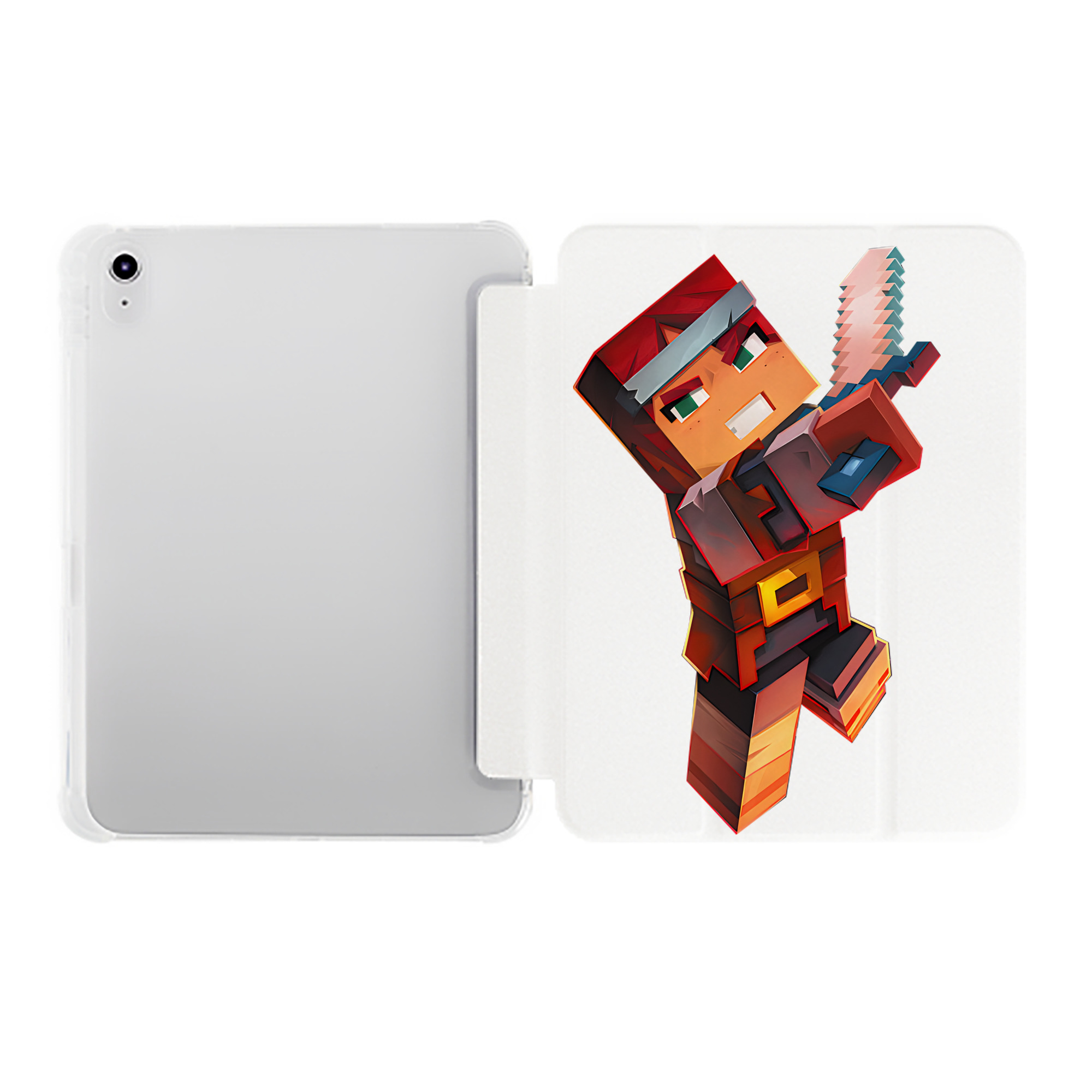 （画像用） マインクラフト ブロックの世界 Minecraft MC Block world IPad ケース ペン収納付き 三つ折りスタンド PUレザー×シリコン 対応機種9.5/10.5/10.9インチ